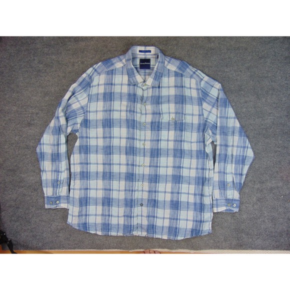 Tommy Bahama Other - Tommy Bahama Shirt Mens 3XL Blue White Plaid Linen Long Sleeve